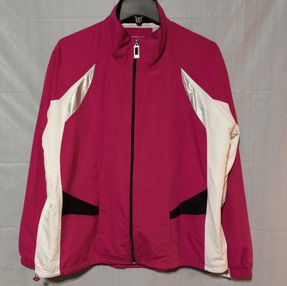 Three Hearts EUC Women's Pink, White, Black Zippered Reflective Jacket, XL - Picture 1 of 8